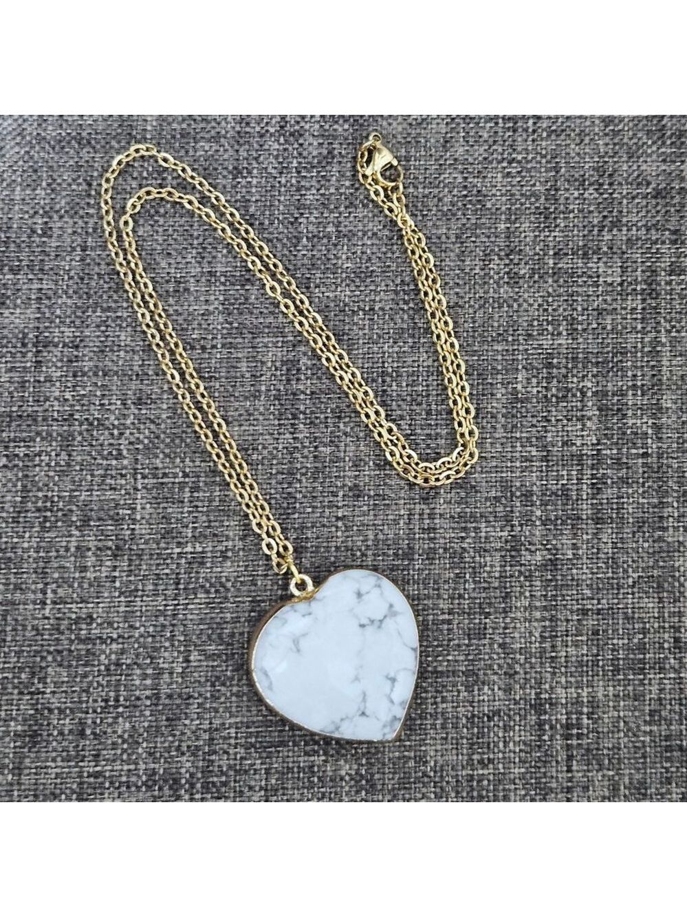 White Howlite Steel Heart Pendant Necklace